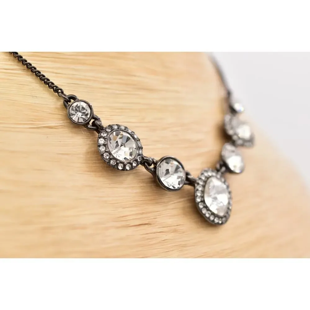 Givenchy Vintage Crystal Necklace Collar Sparkling Rhinestone Gunmetal Y2K BinBL - Picture 5 of 12